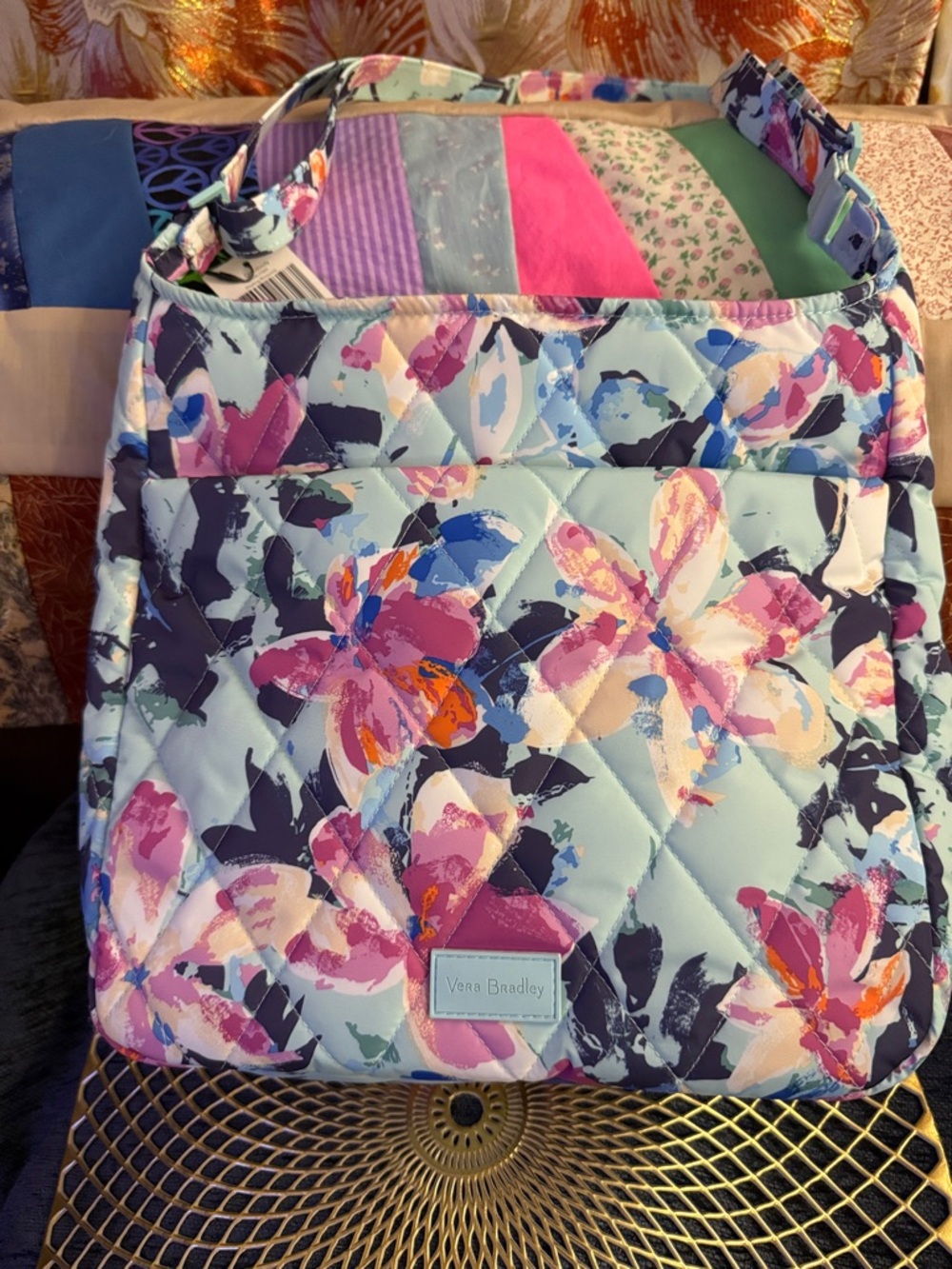 Vera Bradley Quilted Floral Crossbody in Light Blue and Pink